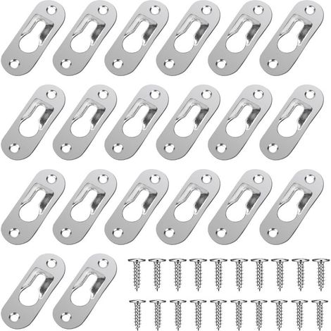 Lot de 20 crochets à trou de serrure unique,43 x 16 mm en métal robuste avec 40 vis (argenté) (1/5)