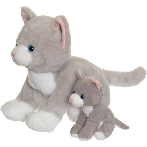Peluche a forma di gatto con gattino rimovibile 30 cm