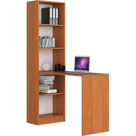 bureau bibliothèque mika 5 étagères 125x50x180 cm marron clair (1/5)