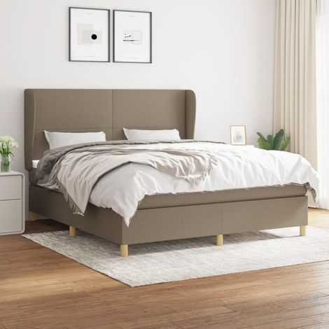Sommier à lattes de lit avec matelas Taupe 160x200 cm Tissu (1/5)