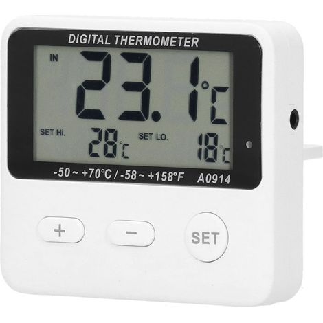 Thermomètre d'alarme pour réfrigérateur, intérieur/extérieur, universel, avec sonde, pour la mesure de la température intérieure et extérieure. (1/5)