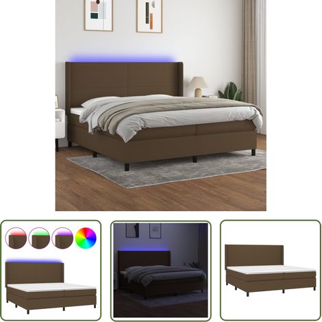The Living Store Sommier à lattes de lit matelas LED Marron foncé 200x200 cm - Sommier Tapissier - Lit Plateforme - Lit Avec Led - Matelas À Ressorts Ensachés - Têtière Ajustable (1/5)