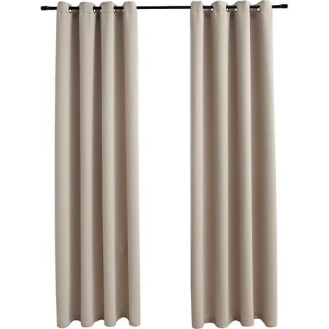 Rideaux occultants à anneaux métalliques, ensemble de deux pièces, beige, 140 x 175 cm (1/5)