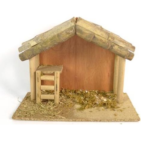Presepe Capanna nascita di Gesu' vuota in legno da riporci pastorelli nativita' grotta con scaletta rifugio H23X l30X P15 (1/4)