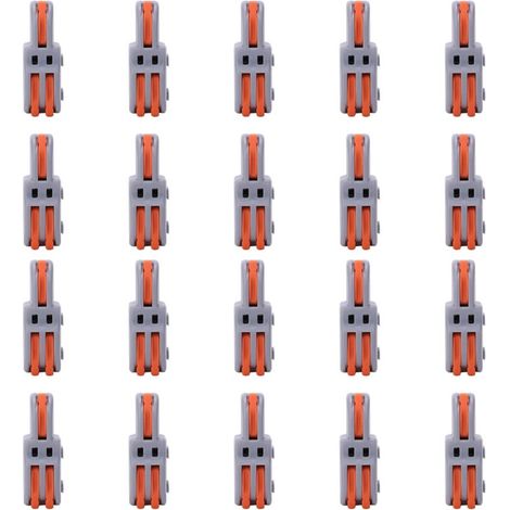 Bornier rapide 20 pièces, connecteur de fil 1 en 2 sorties, séparateur de câblage de type poussoir en forme de T SPLF12A (Orange)