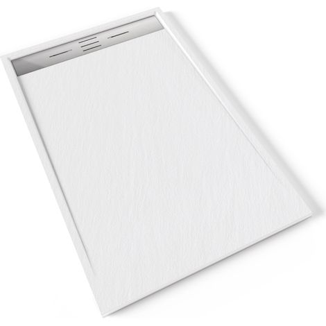 HIEMAL INOX Receveur de douche 90 x 140 cm résine Blanc aspect ardoise + bonde inox incluse - Salle de bain (1/5)