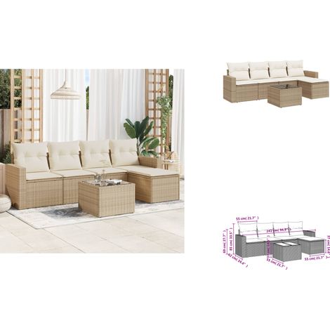 Salon de jardin avec coussins 6 pcs beige résine tressée - Salon De Jardin - Meuble De Jardin - Set Salon De Jardin - Canapé D'extérieur - Fauteuil D'extérieur (1/3)