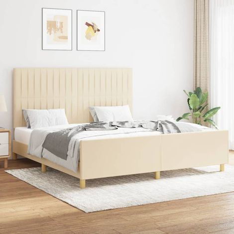 Lit double pour adulte avec tête de lit - Cadre de lit Crème 160 x 200 cm Tissu BV268948 - BonneVie (1/5)