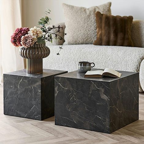 Table basse cube design effet marbre brun (lot de 2) TORANO (1/5)