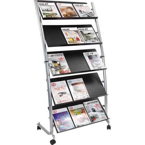 Alba - Espositore mobile da terra grande, con 5 ripiani, colore nero
