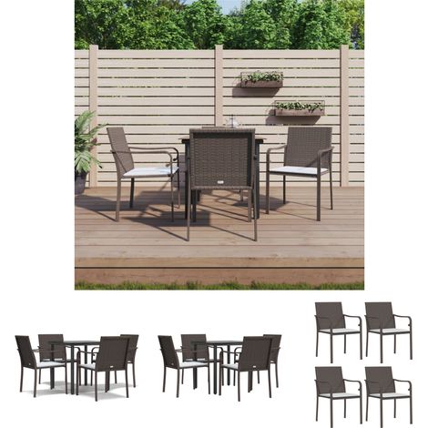 Rattanmöbel - vidaXL 5-tlg. Garten-Essgruppe mit Kissen Poly Rattan und Stahl - Stahlmöbel (1/5)