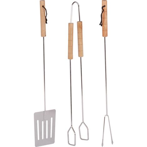 Set de 3 Ustensiles pour Barbecue Acier et Bois (1/2)