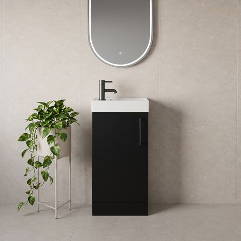 Napoli Cube Matt Black 400mm Single Door Vanity Unit with Align Basin - 400mm - Gunmetal Grey 160mm Handle