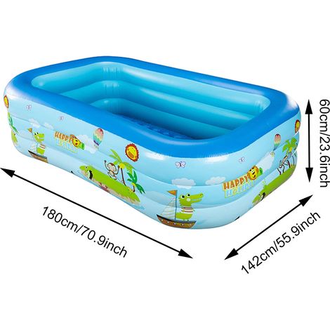 Piscine gonflable (180x142x60cm), fabriquée en PVC épais, pliable, portable pour une utilisation en extérieur dans le jardin, facile à vider. (1/5)