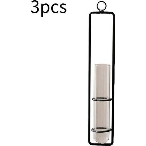Vase tube à essai en verre transparent pour la plantation, la propagation des plantes vertes, le balcon, la salle de bain, la décoration murale, le récipient à fleurs, lot de 3, noir (1/3)