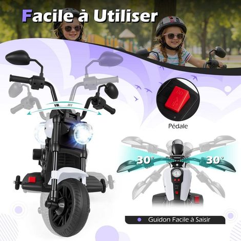 Apprendre l'Équilibre en Sécurité Moto Électrique Enfant 6V avec Roulettes Amovibles Vitesse 2,4 km/h Phares Musique Blanc (1/5)