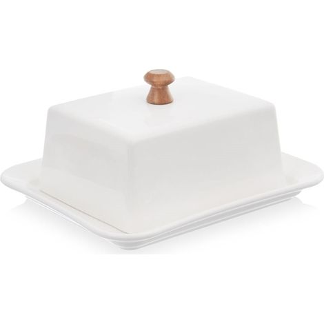 Butter box in porcelain with wooden handle