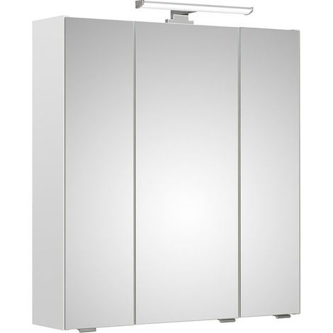 Spiegelschrank 65 cm inkl. LED-Aufsatzleuchte QUEBEC-66 in weiß Glanz, B/H/T: ca. 65/70/16 cm (1/4)