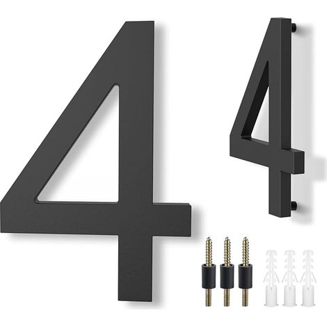 Numéro de Maison en Acrylique, 8 inch/20.3 cm Grand Numéro de Maison Moderne, avec Effet 3D Flottant,Imperméable,pour Extérieur, Porte, Boîte aux Lettres, avec Vis (Noir, 4) (1/3)
