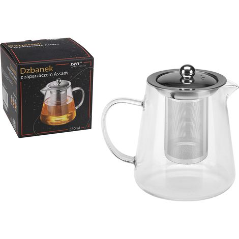 Cafetera y tetera Assam de vidrio borosilicato de 550 ml para té y café de hierbas.