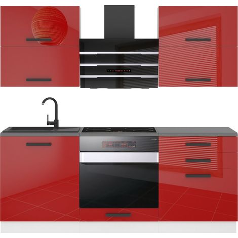 Belini Cuisine Equipee Complete Emily Muebles de Cuisine Complets - 180 cm. Cuisine Complete avec Plan de Travail, Rouge très Brillant (1/4)