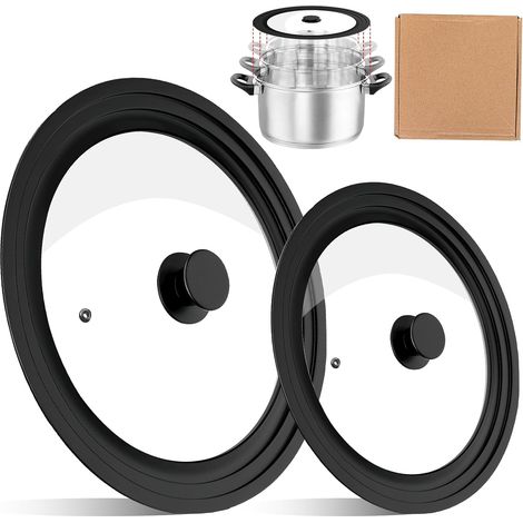 Set of 2 Universal Pan Lids for Frying Pans, Diameter 6.3, 7.1, 20 cm and 24, 26 and 11 mm, with Heat Resistant Silicone Rim for Versatile Cooking, Black (1/5)