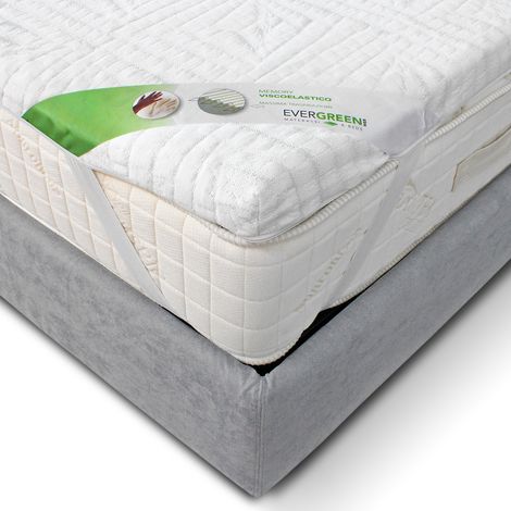 EVERGREENWEB - Topper Memory Foam 6 cm Matrimoniale 140x190 cm, Correttore Materasso, Coprimaterasso con Rivestimento Anallergico, Lastra Massaggiante, 4 Angoli Elastici, 100% Made in Italy Eden (1/5)