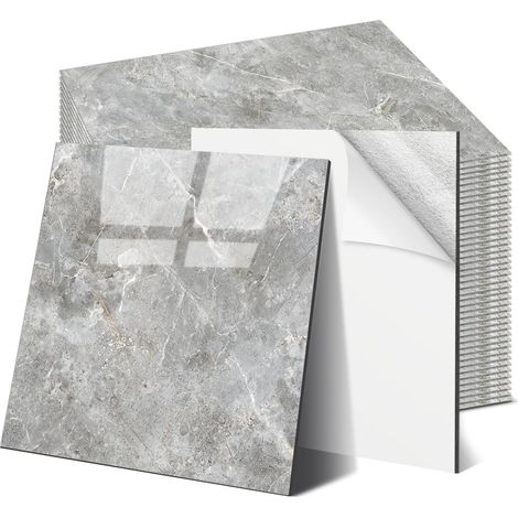 Tile Lot de 44 autocollants pour carrelage mural, 30 x 30 cm, imperméables et anti-salissures, en marbre, pour cuisine, salon (44, Gris Pierre) (1/5)