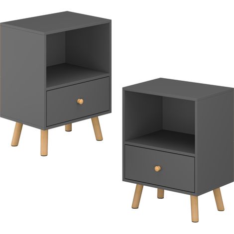 Set di 2 Comodini Sundsvall con Cassetto e Scomparto - Grigio scuro [en.casa] (1/5)