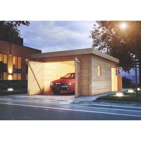 Blockhausgarage 40 mm mit Tor natur394x712x374 cm (1/2)