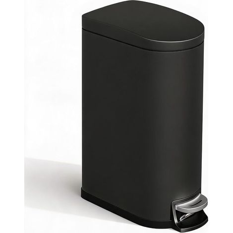 Poubelle à Pédale 6L en Acier Inoxydable, Fermeture Douce Silencieuse, Anti-Odeurs avec Seau Amovible pour Salle de Bain et Bureau,noir (1/5)
