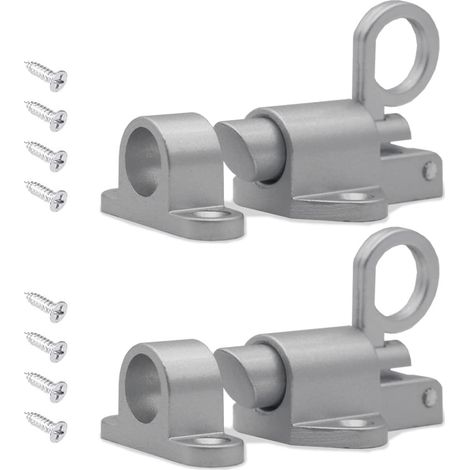 2 Pièces Boulon de Porte à Rebond, Automatique Verrou de Porte, Anneau de Traction de Sécurité, Rebond Automatique Avec Vis Loquet en Aluminium, pour les Fenêtres, Portails, etc(Argent) (1/5)