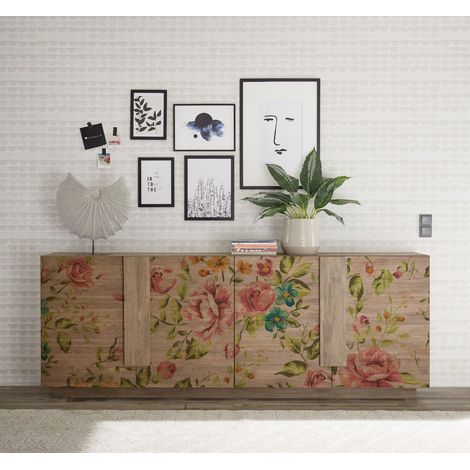 Madia 4 ante linea Sax in finitura Rovere Mercure con grafica floreale (1/3)