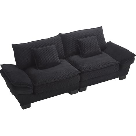 Canapé 2 places en velours noir, assise ultra profonde, accoudoirs rembourrés, 2 coussins et structure en bois, idéal salon, chambre ou bureau CHICFURN (1/5)
