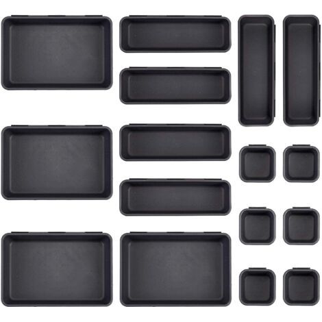 VURAHOME - 16-Piece organisateur bureau tiroir, 3 plateaux tailles, plastique, pour maquillage/argenterie/ustensiles, salle de bain/cuisine (1/5)