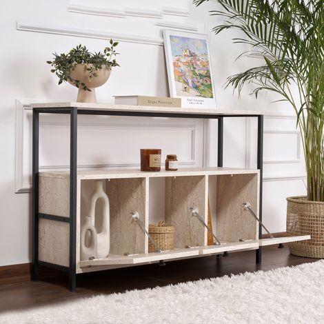 Credenza Noda, Madia 2 Ripiani, 3 Vani, 3 Ante, 120x30x77h cm Bianco Marmo (1/5)