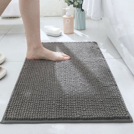Tapis de salle de bain gris foncé 4060cm chenille ultra doux absorbant lavable en machine adapté aux sols de salle de bain, 1 pièce (1/5)
