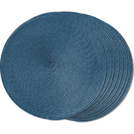 Manteles individuales redondos tejidos para comedor, lavables y antideslizantes, 15 pulgadas (paquete de 8, azul)