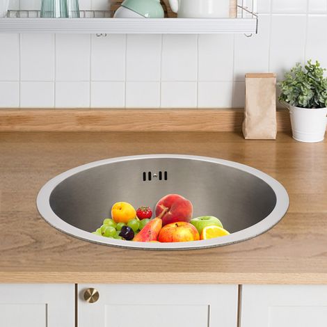 Lavello da cucina rotondo acciaio inossidabile Ø 36,5 cm, lavello acciaio inossidabile, lavello, lavello incassato, lavello (1/5)