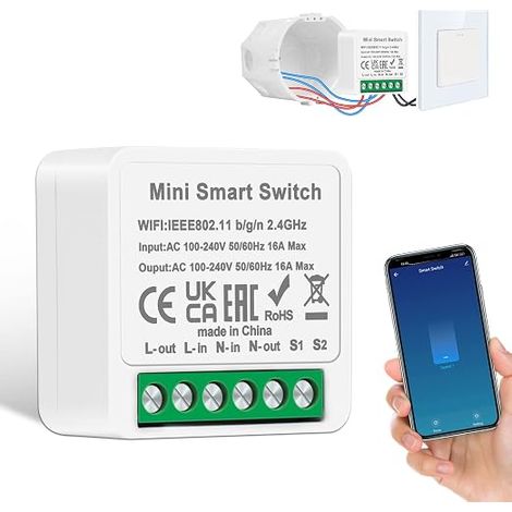 1 módulo de interruptor inteligente CNBINGO de 1/2 vías, mini interruptor Wi-Fi para bricolaje, se instala detrás de un interruptor de pared, compatible con Alexa Echo, Google Home, Smart Life (1/5)