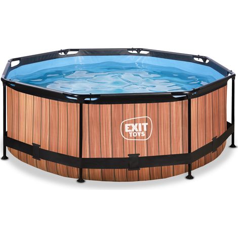 EXIT Wood Pool 8ft x 30in with Filter Pump – Brown (1/4)