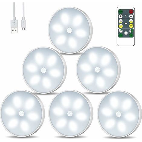 EASYCOMFORT Lampe Placard LED sans Fil Rechargeable USB Lot de 6 Veilleuse Armoire avec Télécommande et Contrôle Tactile Luminosité Réglable (1/5)