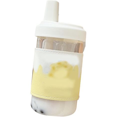 Plastikwasserflasche mit Strohhalm, niedlicher Reisebecher, abnehmbarer Deckel, 500 ml wiederverwendbarer Becher, hitzebeständige, käseförmige Hülle. (1/5)