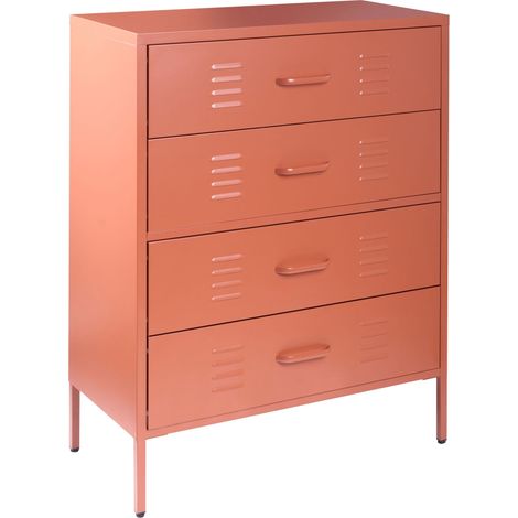 4 Drawer Chest Golden Brown Metal Steel Storage Cabinet Industrial Style for Home Office Living Room ENAGO (1/5)