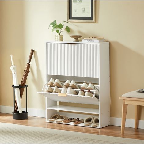 Scarpiera 80x24x102 cm, con ripiani regolabili, vano aperto inferiore, MDF bianco (1/5)