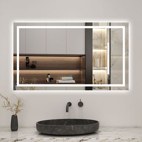 Espejo de Ducha Casa  Espejo de baño con luz LED tres colores,rectangular, 100 x 60 cm ,con función antinieble,brillo ajustable ,memoria agapada.