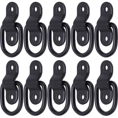 Packung mit 10 hochfesten, multifunktionalen D-Ringen zur Oberflächenmontage, schwarz, zur Sicherung des Warentransports. (1/5)