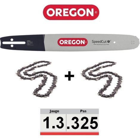 Guide et chaîne Oregon AdvanceCut 45 cm – 2 chaînes 325" – Largeur de maillon 1,3 mm – Pour tronçonneuses professionnelles