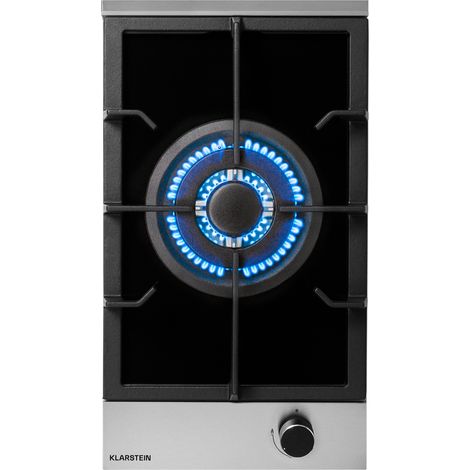 Klarstein – Plaque de cuisson gaz 1 feu 3.4 kW – Brûleur wok haute performance – Surface vitrocéramique 8mm – Encastrable inox