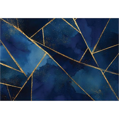 Papier peint mural marbre bleu or intissé grand format design intérieur salon chambre pas cher 150x105 cm (1/5)